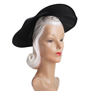 1950s Black Platter Hat 1950s Black Cartwheel Hat 50s New Look Hat 50s Black Sun Hat 50s Black Hat 50s Platter Hat 50s Dish Hat image 3