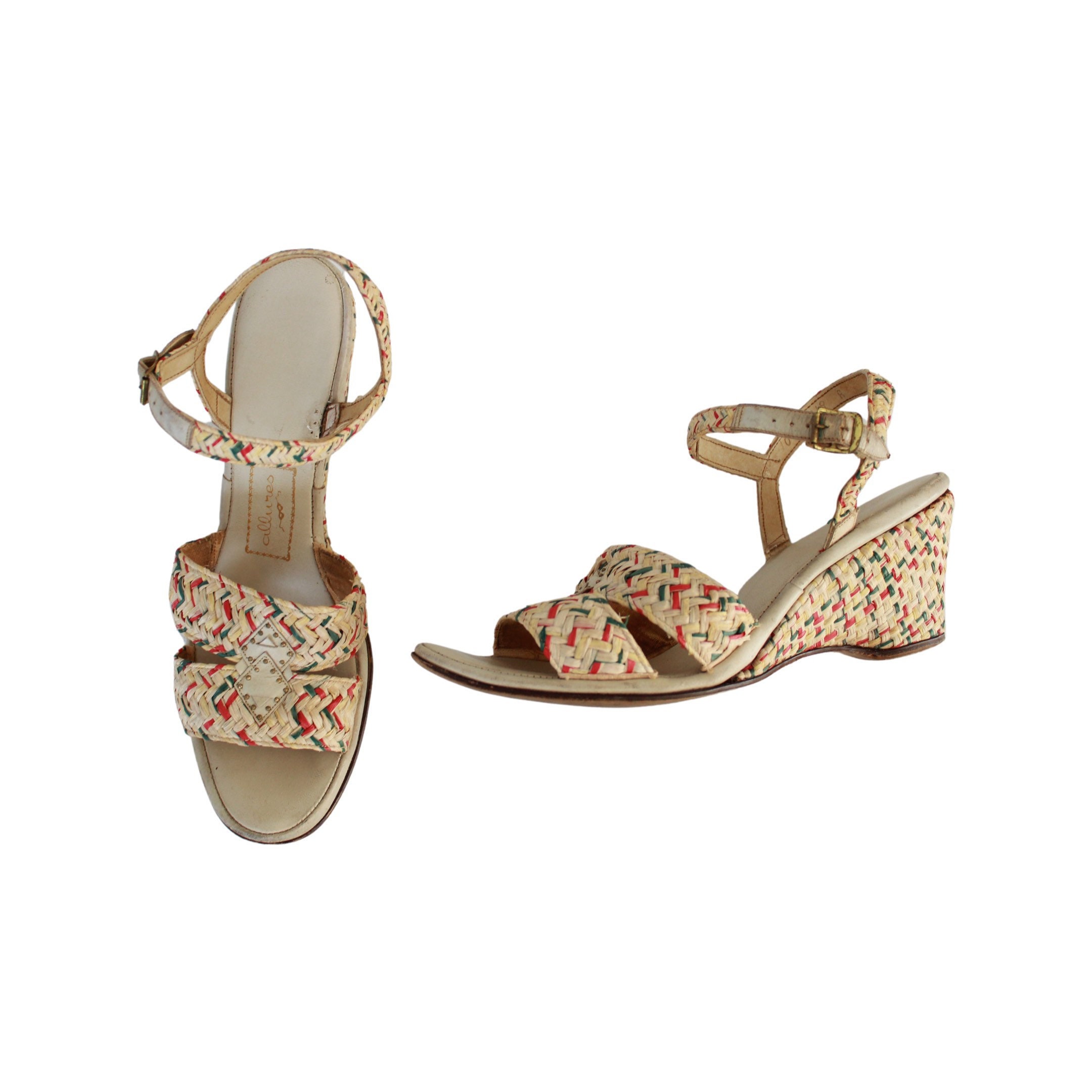 Schoenen damesschoenen Sandalen Espadrilles & Sleehakken Vintage jaren 1940 Wedge Sandalen 40s nieuwigheid print schoenen Maat 6.5 tot 7 