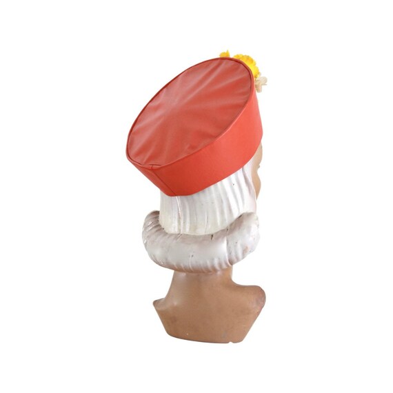 1960s Orange Vinyl Leather Pillbox Toque Hat 1960s … Gem