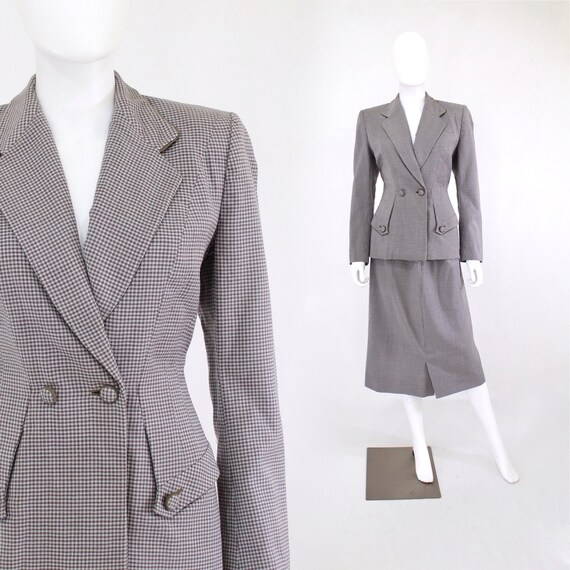 1950s Pale Robins Egg Blue & Muted Brown Check Woo