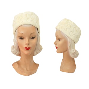 1960s White Winter Faux Fur Toque Hat - Vintage Snow Bunny Hat - 1960s Winter Hat - Vintage White Winter Hat - 1960s White Faux Fur Hat