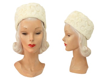 1960s White Winter Faux Fur Toque Hat - Vintage Snow Bunny Hat - 1960s Winter Hat - Vintage White Winter Hat - 1960s White Faux Fur Hat