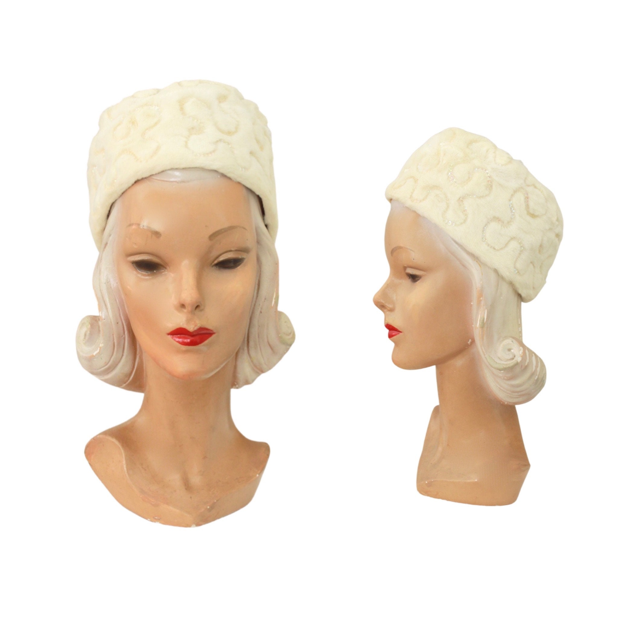 1960s White Winter Faux Fur Toque Hat 