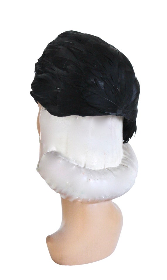 1950s Black Feather Cocktail Hat - 1950s Black Fe… - image 6