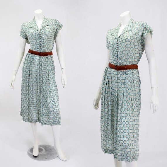 1950s Snowflake Print Dress - 1950s Novelty Print
