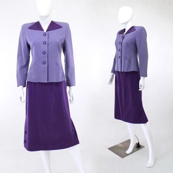 1940s Purple Color Block Suit - 1940s Womens Purpl
