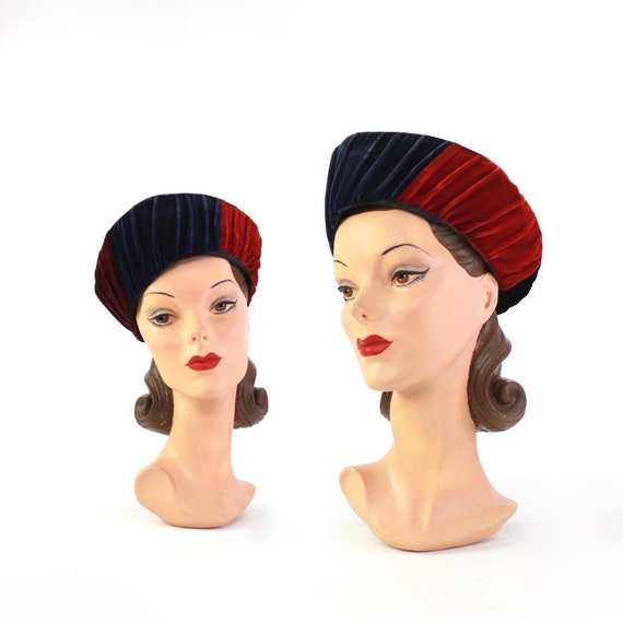 1940s Jewel Tone Velvet Turban Hat - 1940s Rainbow