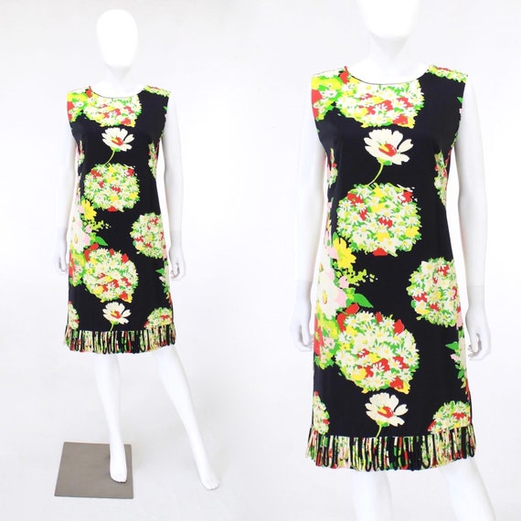 1960s Bouquet Novelty Print Dress - 1960s Hand Pai