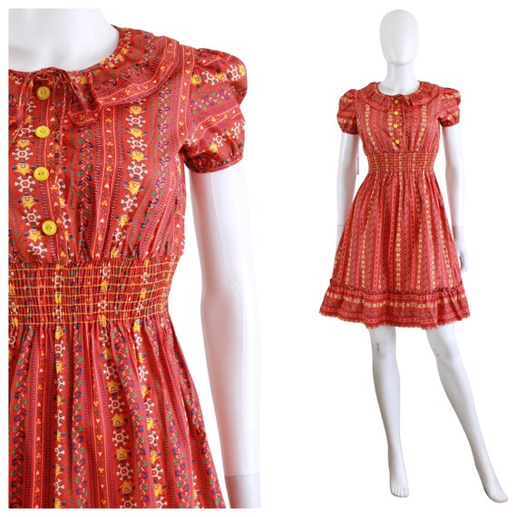 DEADSTOCK 1940s Puff Sleeve Dress - 40s Cotton Dr… - image 1