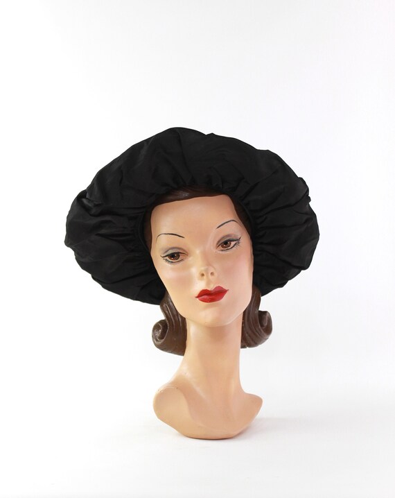 1940s Black Platter Hat - 1940s Black Cartwheel Ha