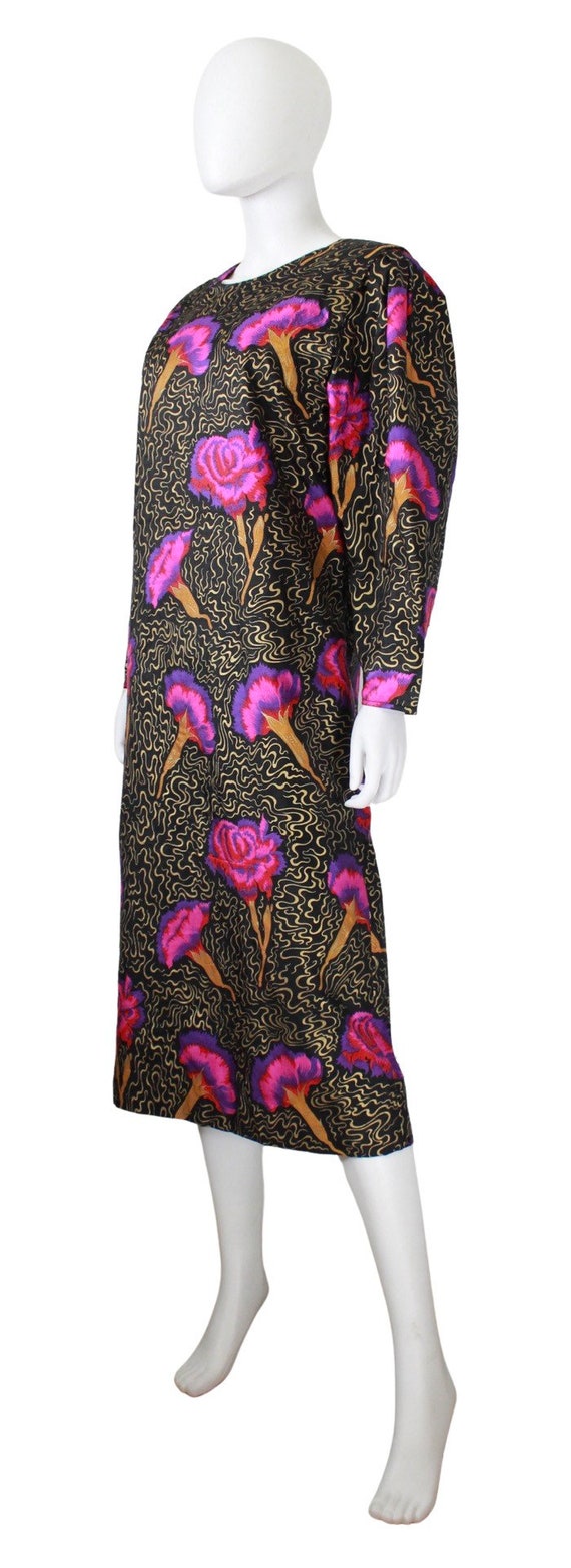 INCREDIBLE 1980s Vivid Pink Floral Hand Painted B… - image 4