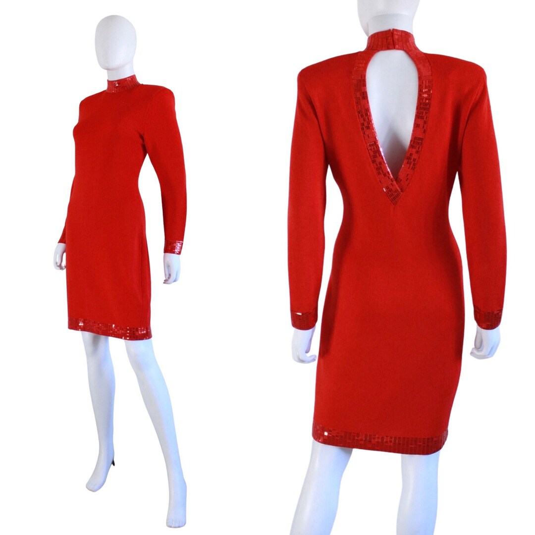 Vintage St. John Knits Evening Red Cocktail Dress Vintage Etsy