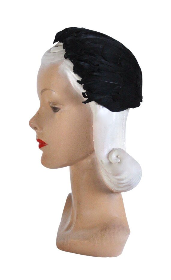 1950s Black Feather Cocktail Hat - 1950s Black Fe… - image 5