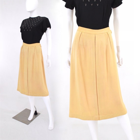 1940s Custard Yellow Gabardine Skirt - 1940s Gabar