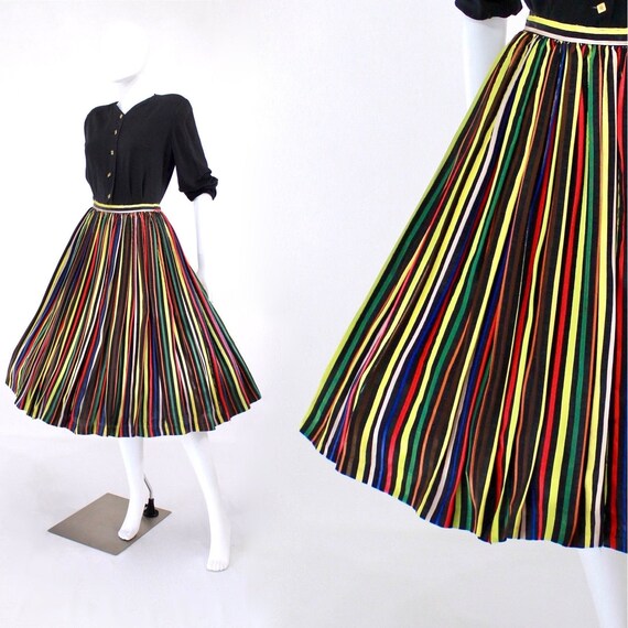 1950s Rayon Ribbon Skirt - 1950s Rainbow Stripe Sk
