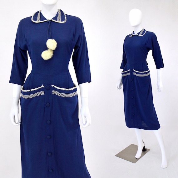 1950s Royal Blue Wiggle Dress - 1950s Blue Wiggle