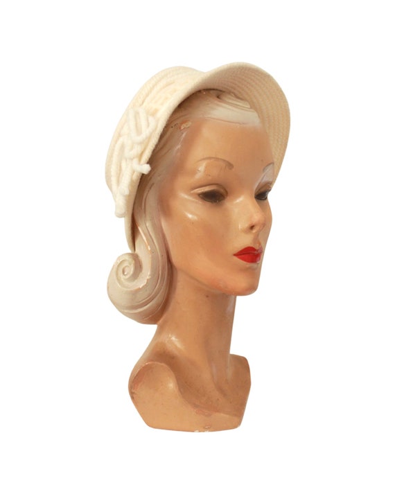 1950s Everett Needlepoint Hat 1950s Ivory White Kni… Gem