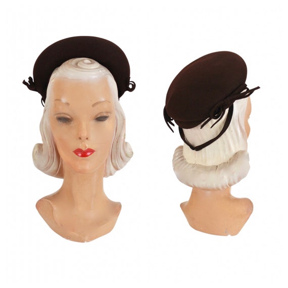 1940s Brown Bumper Tilt Hat - 1940s Tilt Hat - 194