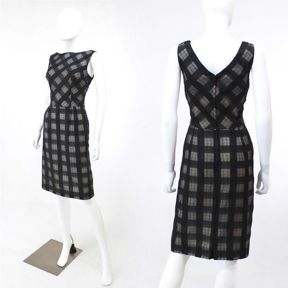 1950s Plaid Wiggle Dress - 1950s Black Plaid Dress
