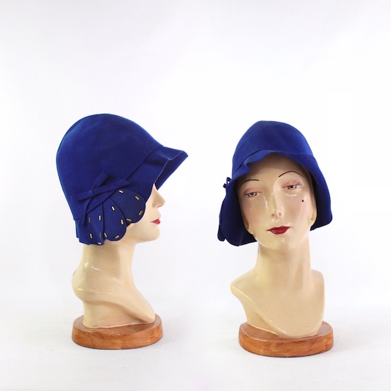 1920s Cobalt Blue Cloche Hat - 1920s Blue Cloche -