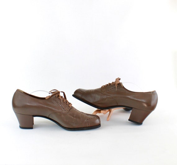 1940s Womens Brown Leather Oxford Shoes - 1940s Wo