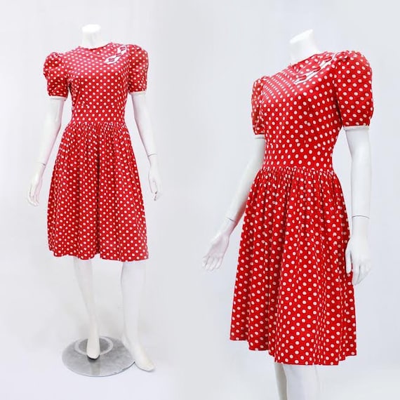 1930s Polka Dot Dress - 1930s Puff Sleeve Dress -