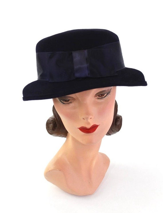 1930s Navy Blue Cloche Hat - 1930s Womens Hat - 1… - image 3