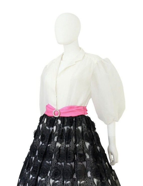 1950s Black & White Balloon Sleeve Dress - 1950s … - image 6