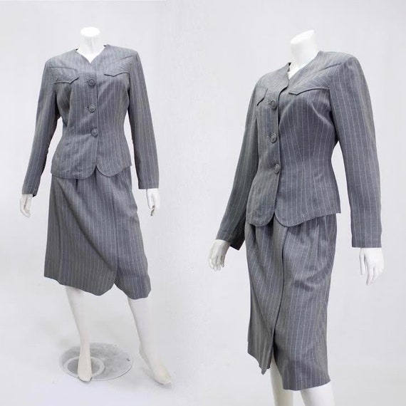 1940s Pinstripe Suit - 1940s Womens Suit - 1940s G