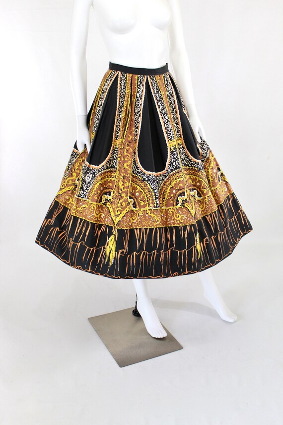 1950s Fan & Tassel Novelty Tromp l'oeil Skirt - 1… - image 3