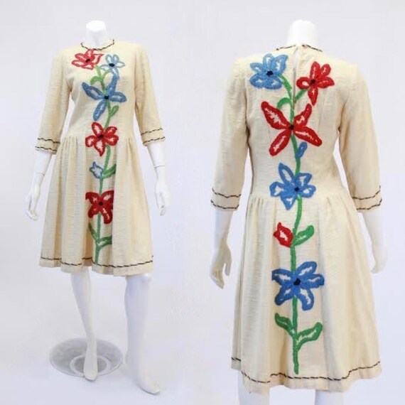 1940s Knit Dress - 1940s Crewel Dress - 1940s Ivor