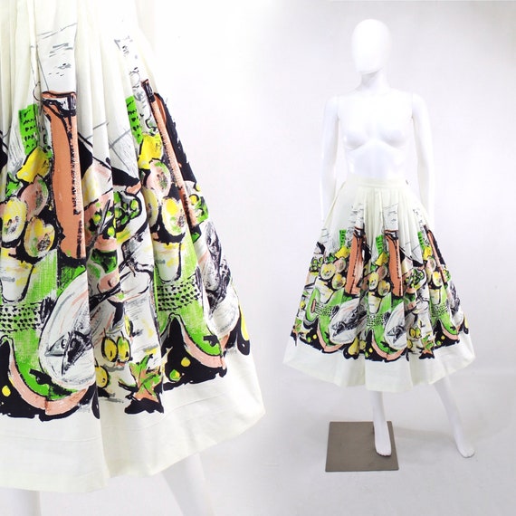 1950s Feast Novelty Print Skirt - 1950s Italian Fe