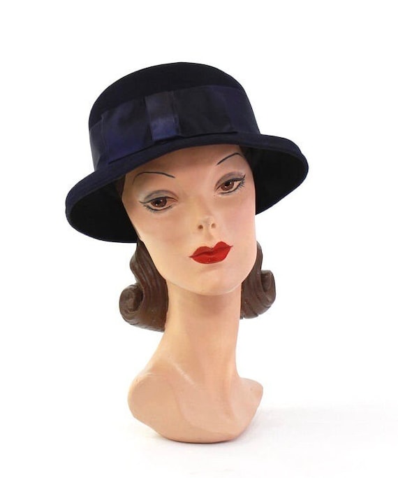 1930s Navy Blue Cloche Hat - 1930s Womens Hat - 1… - image 2