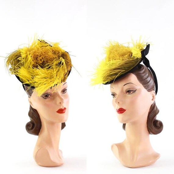 1940s Chartreuse Hat - 1940s Tilt Hat - Chartreuse