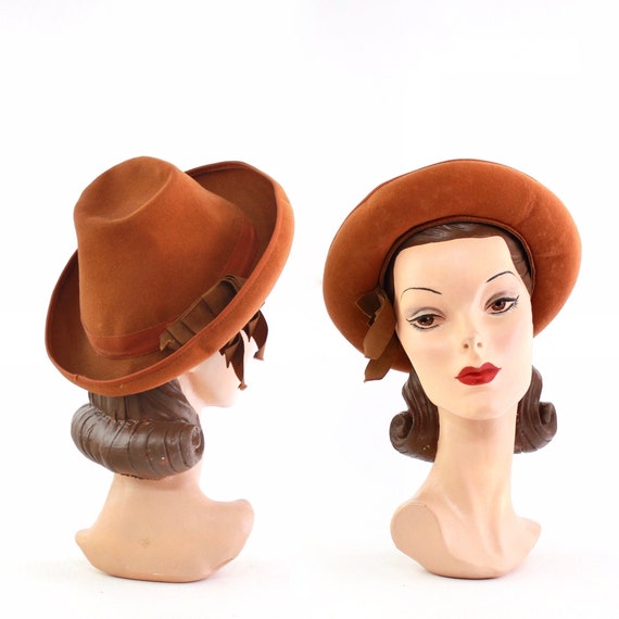 1930s Orange Witchy Fedora Hat - 1930s Orange Hat