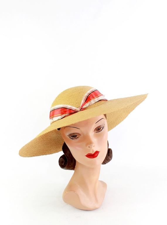 1940s Natural Straw - 1940s Cartwheel Sun Hat - 19