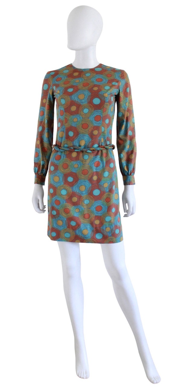 1960s Jewel Tone Abstract Print Wiggle Dress - 19… - image 4