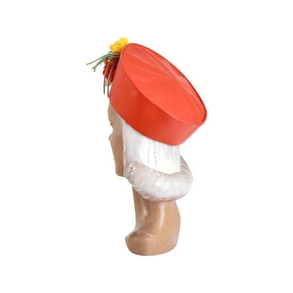 1960s Orange Vinyl Leather Pillbox Toque Hat 1960s … Gem
