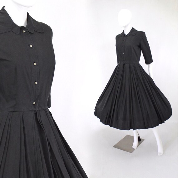 1950s Black Shirtwaist Fit & Flare Dress - 1950s B