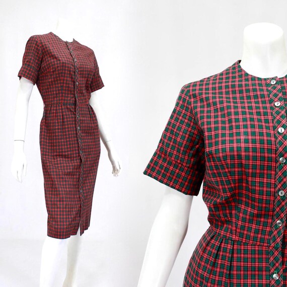 1950s Holiday Dress - 1950s Plaid Dress - 1950s Wi