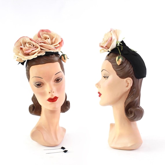 1940s Large Rose Cocktail Hat - 1940s Large Flower