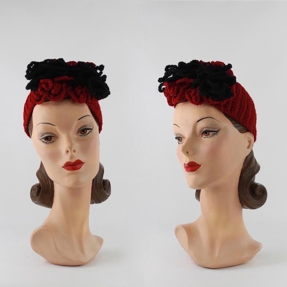 1940s Knit Hat - 1940s Womens Hat - 1940s Turban H