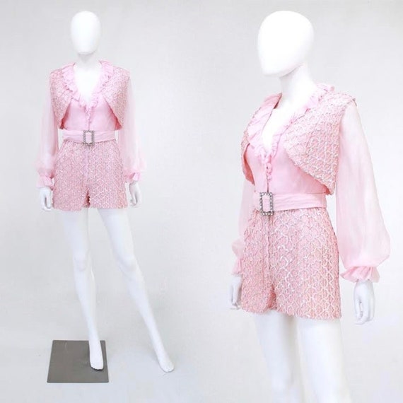 Vintage Pink Hot Pants Jumpsuit - Vintage Sequin R