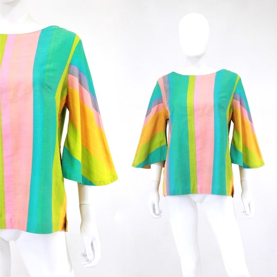 1960s Rainbow Tunic Blouse - 1960s Angel Sleeves B