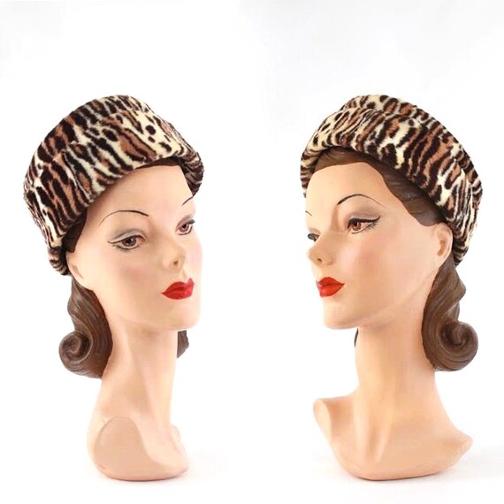 1950s Leopard Print Hat - 50s Leopard Hat - 1950s