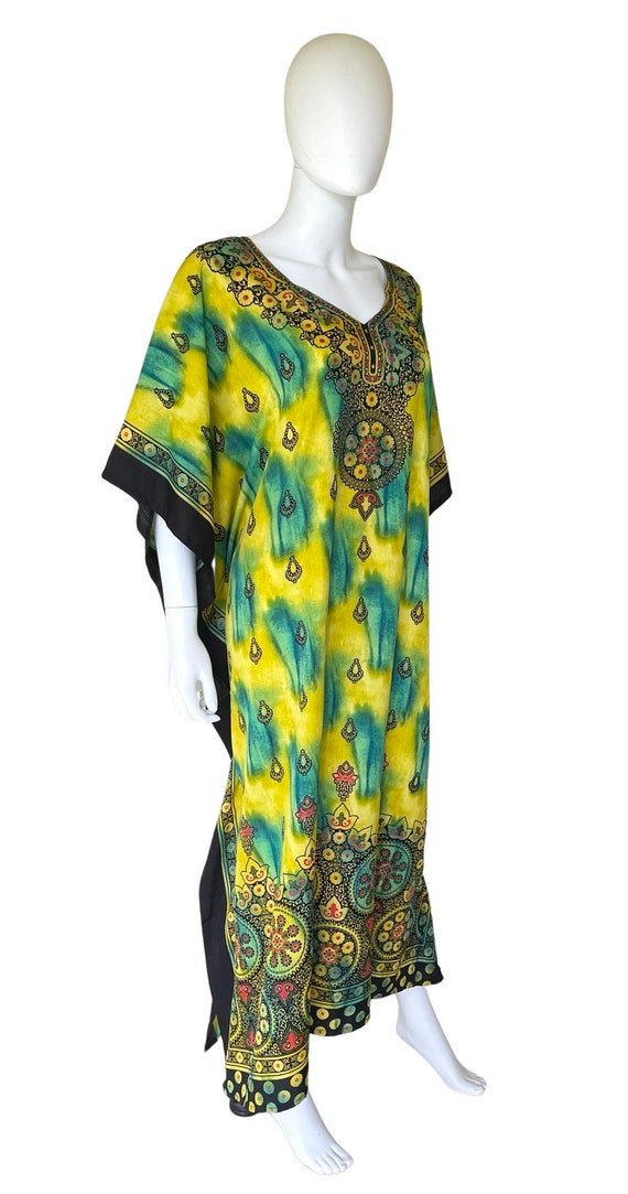 Vintage Yellow & Green Tie Dye Mandala Print Caft… - image 6