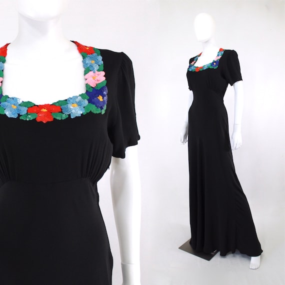 PRISTINE 1940s Colorful Sequin Evening Gown - 1940