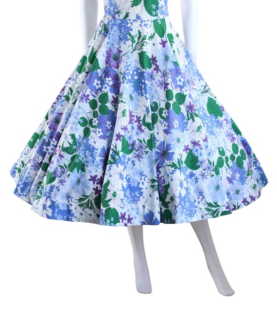 STUNNING 1950s Blue Green Purple Floral Fit & Fla… - image 7