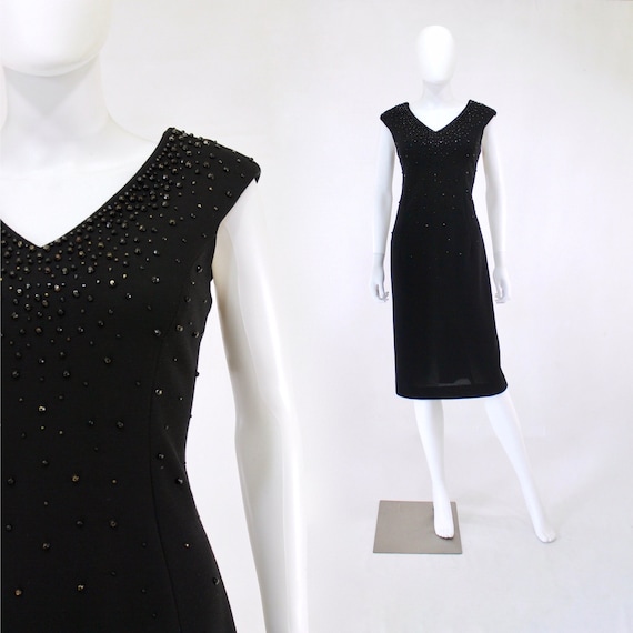 1950s Black Wiggle Dress - 1950s Studded Dress - 1