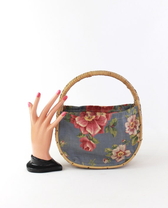 1940s Floral Basket Purse - 1940s Cornflower Blue